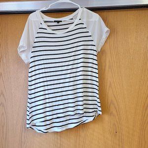 Basic Striped Short-Sleeve Tee with Transparent Shoulder